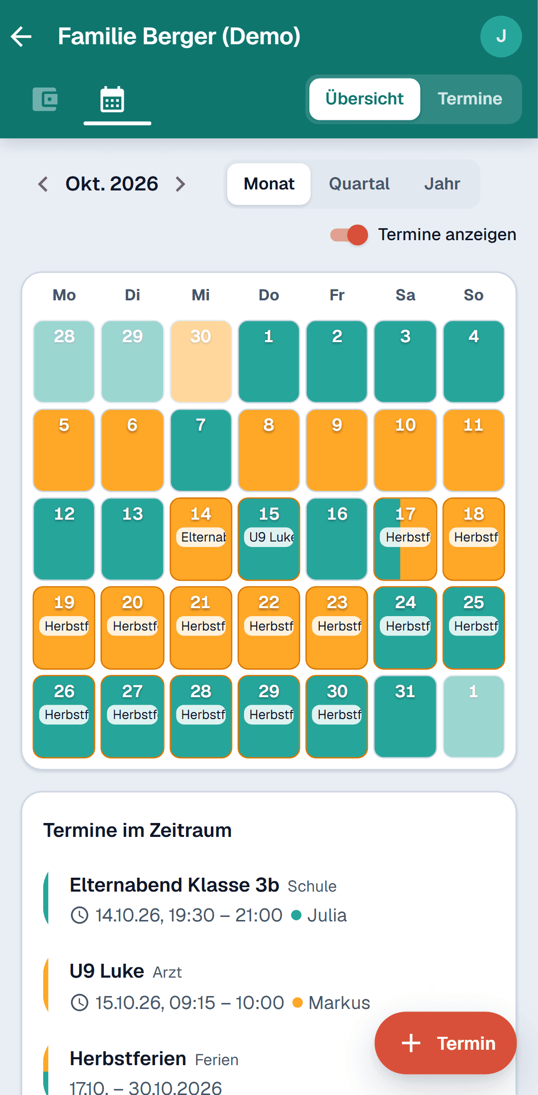 FairShare auf dem Smartphone: Umgangskalender